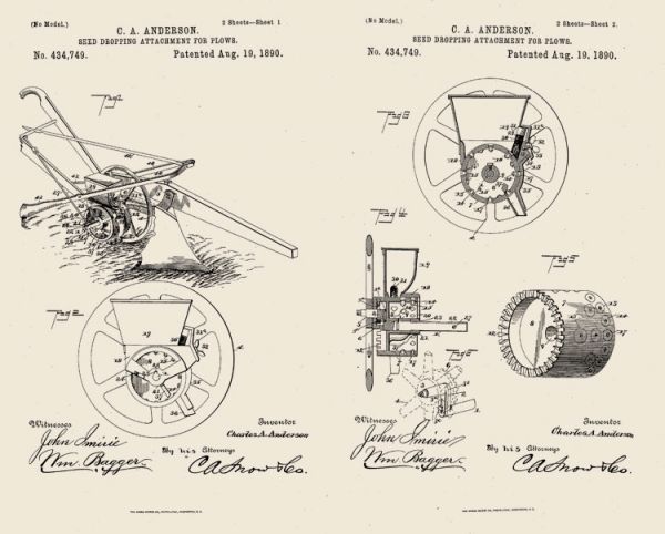 Seed dropping attachment for plows, Patentzeichnung